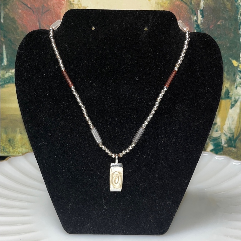 Silver-Tone Beaded Necklace w/ KC © Pendant